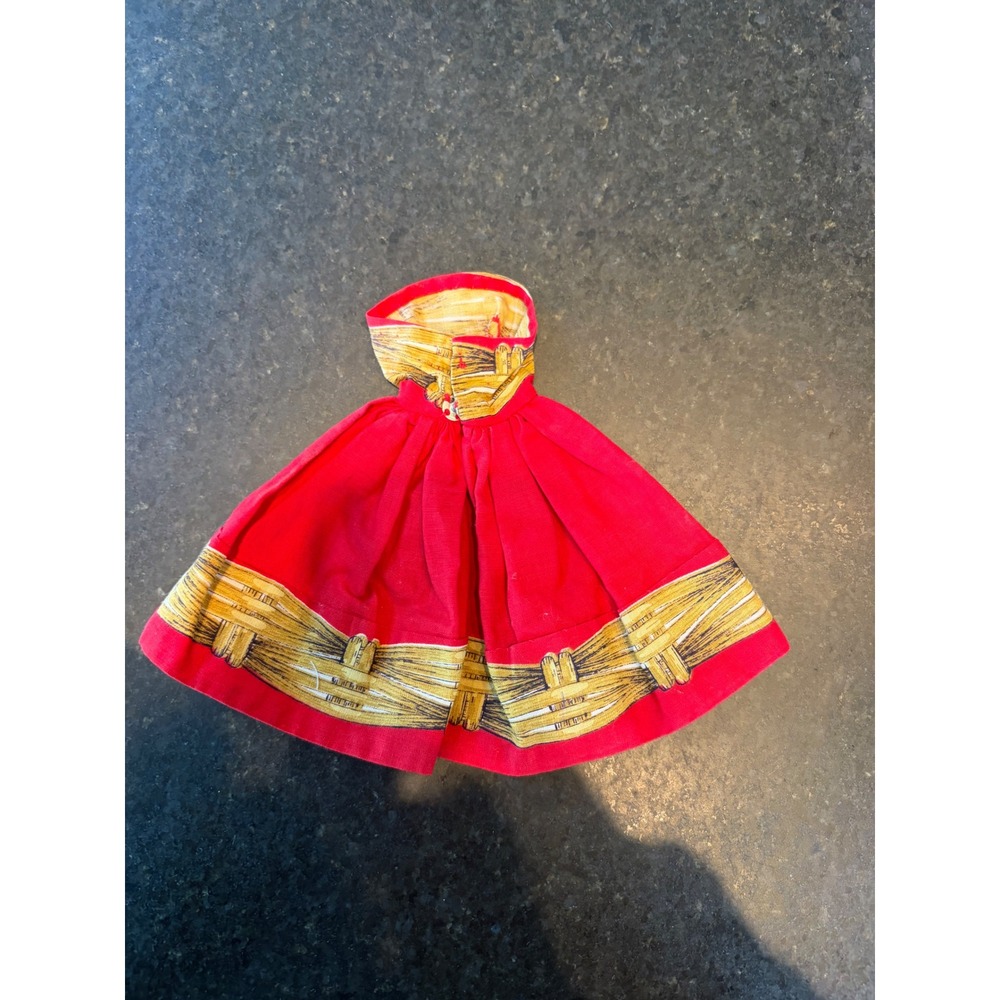 Vintage red and gold strapless Barbie dress 1960's